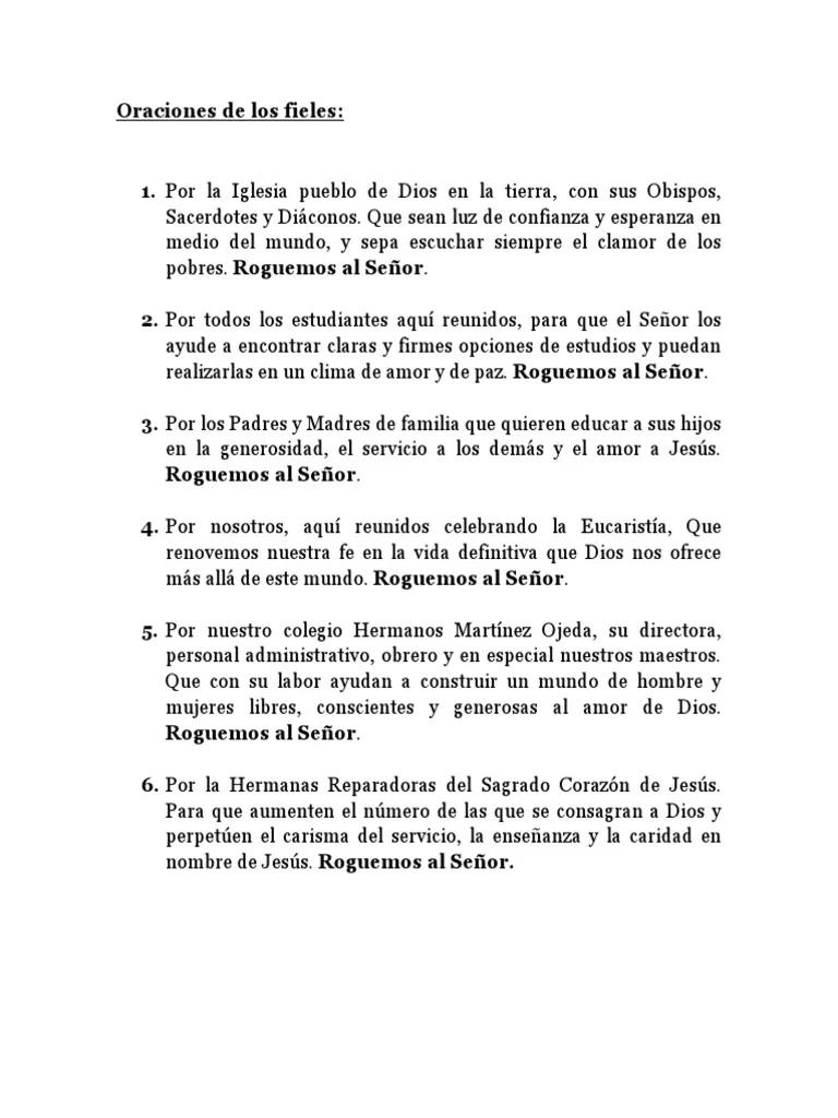 oracion de los fieles para la misa de hoy - Cuáles son ejemplos de oraciones de los fieles