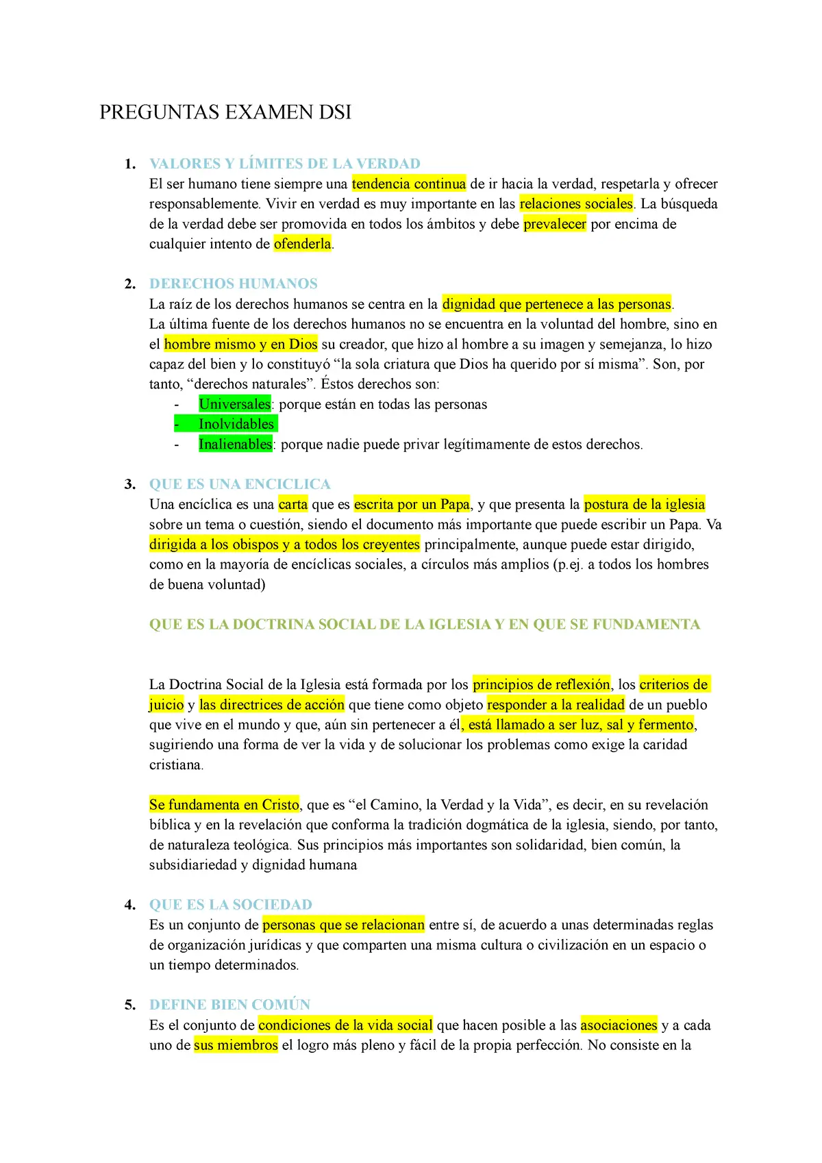 examen doctrina social de la iglesia - Cuáles son los principios fundamentales de la Doctrina Social de la Iglesia