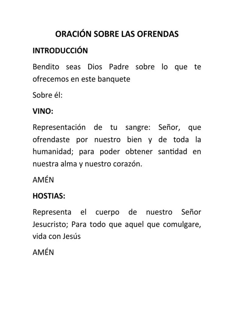 oracion despues de la ofrendas en misa - Qué es la oración de las ofrendas