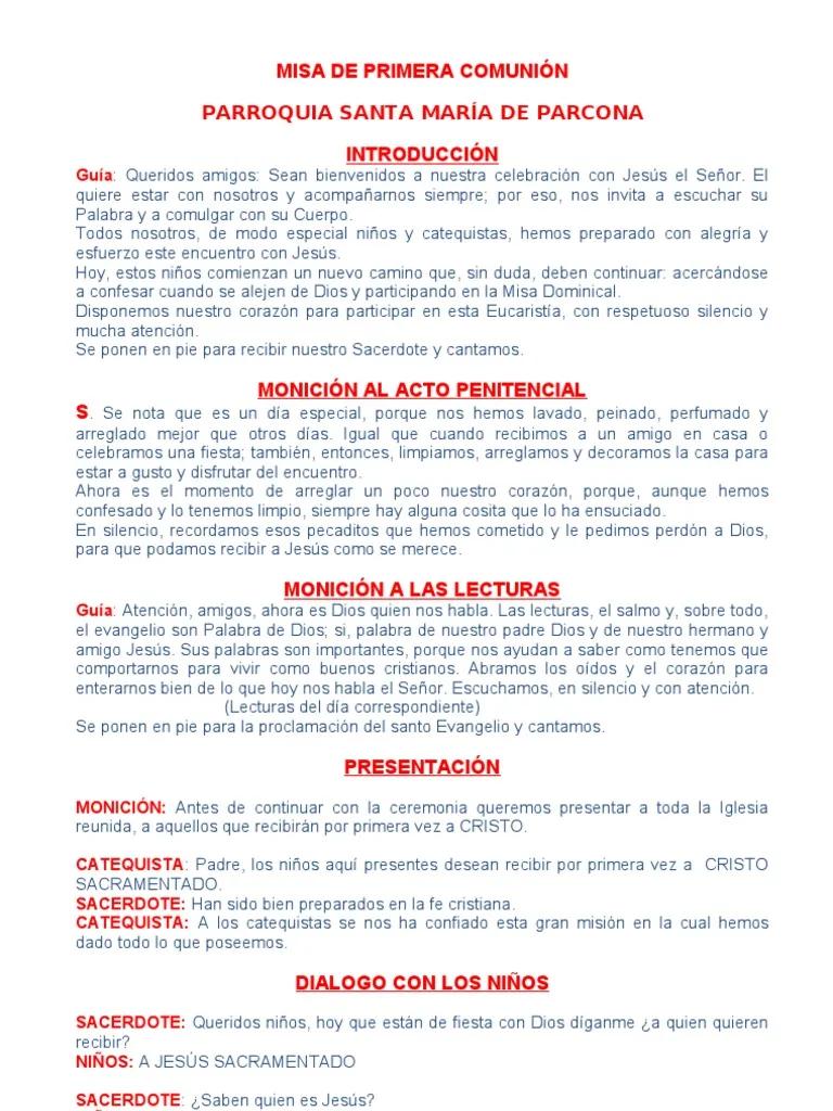 moniciones para misa de primera comunion - Qué ofrendas se pueden presentar en la Misa de Primera Comunión