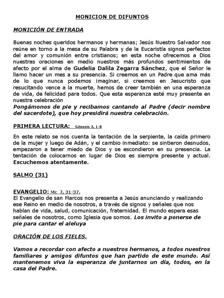 guion de misa por un fallecido - Que se dice en una misa de difunto